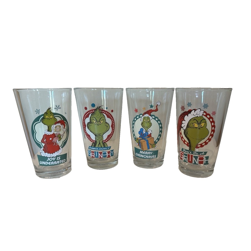 Vandor Set of 4 Dr. Seuss Grinch Stole Christmas Drinking Holiday Glasses 16 Oz